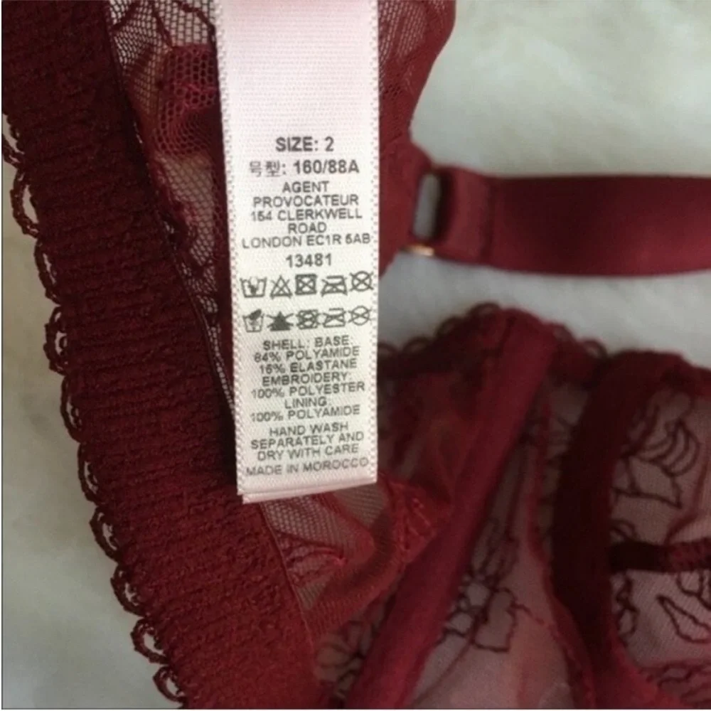 Agent Provocateurs Liv Burgundy Soft Lace Bra Size 2/4‎